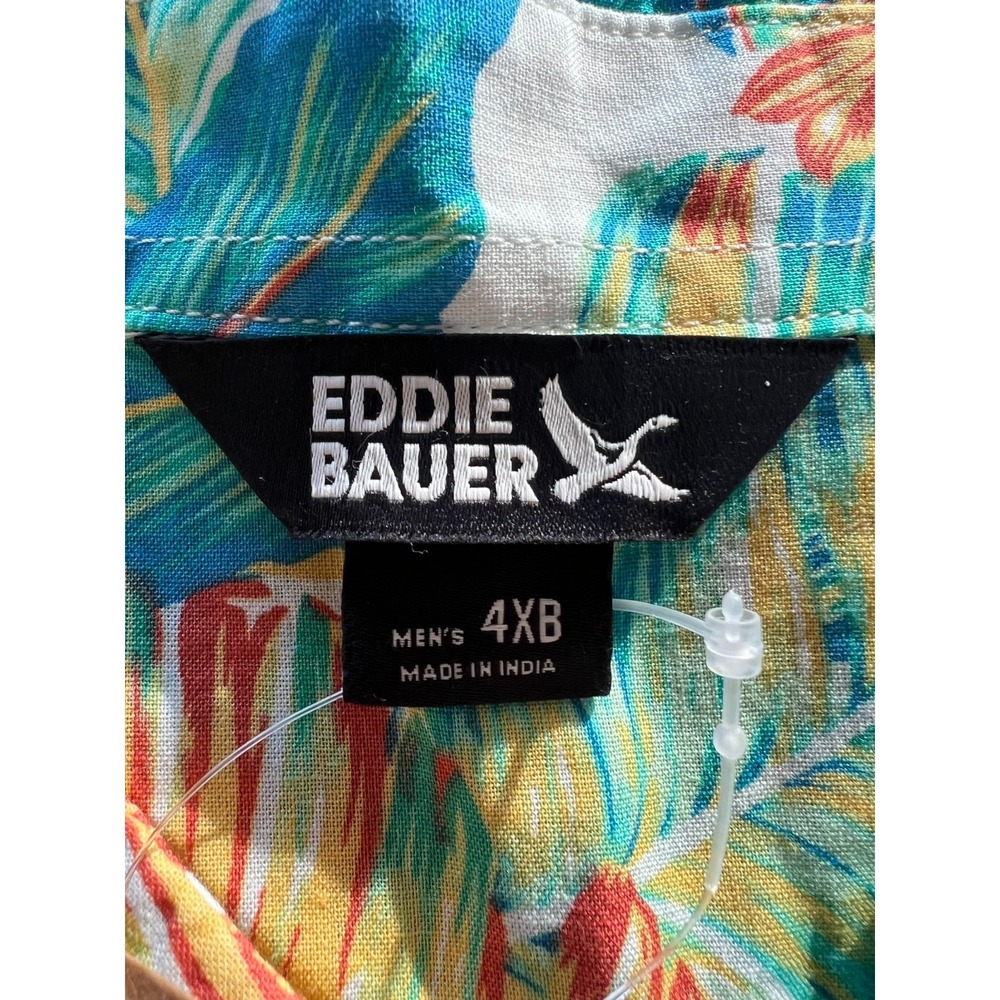Eddie Bauer NEW 4XB Tropical Print Camp Shirt Bright Jade Palm Leaf $50 MSRP - Picture 3 of 10